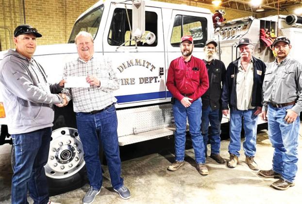 The Dimmitt Volunteer Fire Department was presented with a $15,000 check by the 100 Club of the Texas Panhandle. Fire Chief Corey Lane and VFD crew accepted the check and provided a tour of the fire station. The donation was made possible with a grant from the M.S. Doss Foundation in Seminole, Texas, which is committed to supporting the needs of public safety agencies and front-line officers and firefighters who place their lives at risk while performing their duties.