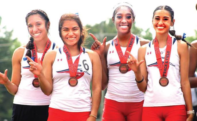 OPSU 4x100 Relay Team placed third at the SAC track competition. Members of the team are Kaylee Luján (Dimmitt), Azucena Carrillo, Miah Clay and Paizlie Reyna Mata (Hart).