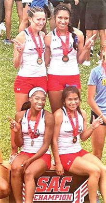 OPSU 4x400 Relay Team placed first at the SAC track competition. Members of the team are Kaylee Luján (from Dimmitt), Azucena Carrillo, Miah Clay and Abbey Goode.