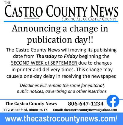 Castro Couny News Publication Day Change