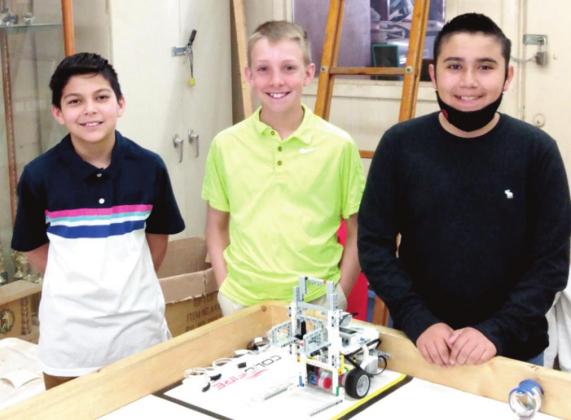 DMS Jaime Godinez, Baylor Navarro and Josh Seaton tied for first at the Texas Tech GEAR robotics contest.