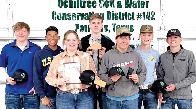 The Nazareth FFA Homesite Team kicked off with a ‘Champion Team’ win at the Ochiltree County Solis Water Conservation District competition in Perryton on March 21. Members of the team are Harrison Meador, high point individual, Payton Durbin, second overall; Maddie Leochner, third place; Miles Nelson, ninth place; and Max Snead, Caysen High and Daniel Schacher.