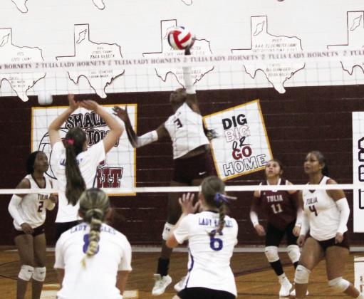 Curslynn Shivers gets the hit over the net