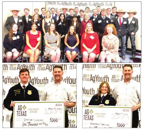 AgTexas had its Annual AgTexas AgYouth Scholarships awards program and banquet in Amarillo on Monday. Thirty-six youth from the Panhandle area were honored and 10 seniors received scholarships presented by AgTexas Farm Credit CEO Tim McDonald. Nazareth FFA Dayson Schacher (bottom left) and Dimmitt FFA Hannah Simpson (bottom right) were two of the lucky recipients of scholarships.