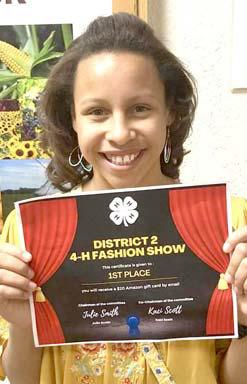 Castro County 4-H Jaycee Cantrell competed in the District 2 Fashion Show in the Junior Fashion under $25. She bought her outfi t at thrift stores for less than $25. She presented on comparison buying techniques, fiber content and care of garment, and more, and won 1st place in the category.