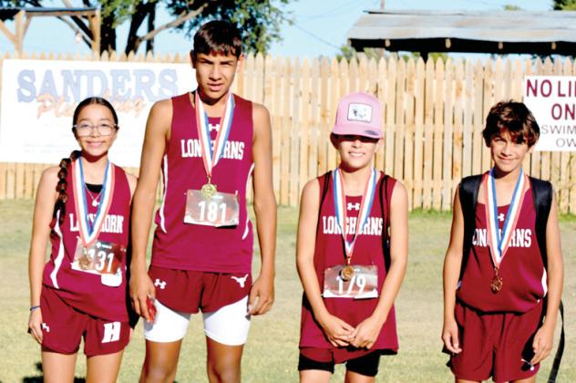Hart Junior High cross country competitors stayed in the top 10 of their divisions and brought home one championship title at the District 4-1A meet. Placing were Yalexii Cisneros (4th), Jayden Juzanio (1st), Jerimah Cedillo (3rd), and Avram Morales (4th).