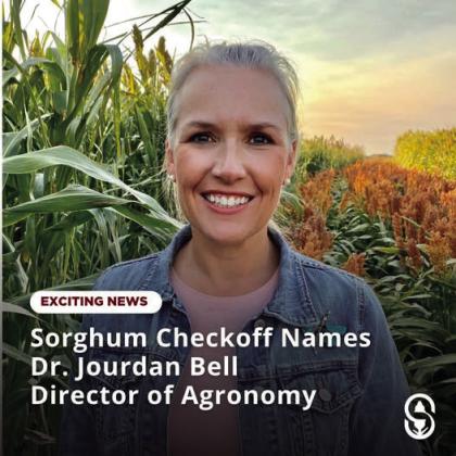 JOINS SORGHUM CHECKOFF--Dr. Jourdan Bell is joining the United Sorghum Checkoff Program as Director of Agronomy on Oct. 1, succeeding Dr. Brent Bean, who retires Sept. 30 after more than a decade advancing sorghum production, research and producer education. Dr. Bell brings extensive experience as a Professor and Extension Agronomist with Texas A&amp;M AgriLife Extension, with a research focus on sorghum and other crops under limited water conditions.