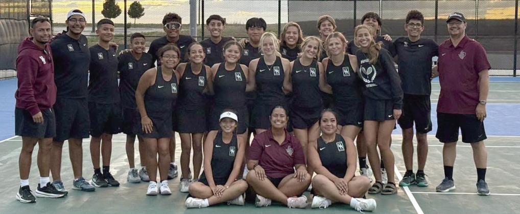 The Hereford High School Tennis Team will take on Andrews Tuesday at 11 a.m. at Frenship High School in the Bi-District Team Tennis Playoffs. The team topped West Plains 10-9 Wednesday to claim third place in district. Complete results are on page 5.