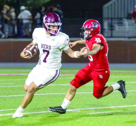 Allen Banda (above) and Brix Machen, both seniors, saw lots of football action Friday night in Borger. This week, the Whitefaces are again on the road traveling to Friona to take on the Chieftans at 7 p.m. Friday, Sept. 11 Hereford will have its first home game of the year against long time rival Plainview. (Courtesy photos)
