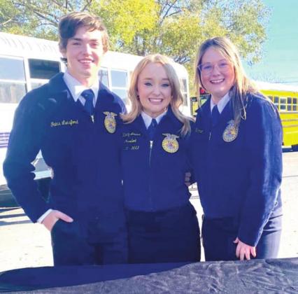 (Photo right) Dimmitt FFA - Gains Lunsford, Klancy Bruton, Hannah Simpson competed in Ag Advocacy at the District LDE competition.