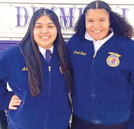 (Photo left) Dimmitt FFA - Alexis Quiroz and Milee Thomas competed at the District LDE in Greenhand Speaking.