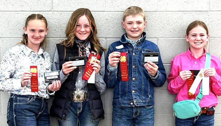 Castro County 4-H District 2 Horse Judging Contest. The Intermediate team placed second. Individual placings were Braeli Fuller, 3rd place overall, 5th in reasons; Steeley Moore, 4th overall, 2nd in reasons; Adalyn Braddock, 6th overall, 9th in reasons; and Sawyer Lunsford, 8th overall, 8th in reasons.