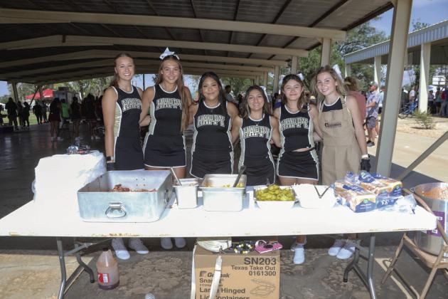 Happy High School Cheerleaders served BBQ meals at the Picnic lunch