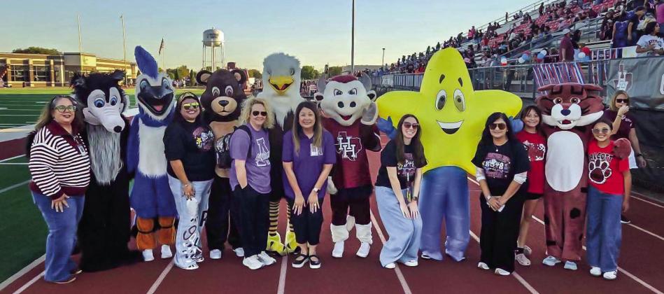 Last Friday night’s home football game against Canyon also served as a salute to elementary campuses across Hereford. Pictured above are mascots and representatives from each campus.