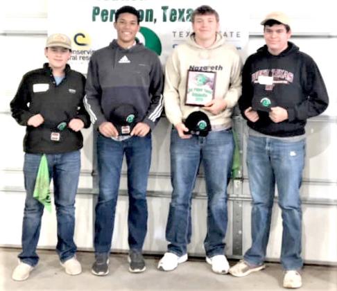 The Nazareth FFA Homesite Team scored a big win at the Ochiltree County Soil and Water Conservation District #142 competition. Nazareth was named the champion team at their first outing of the season, with Caysen High winning high individual, Harrison Meador, second high individual, Max Snead, fifth place, and Oliver Meador participating.