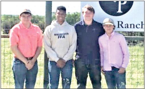 The Nazareth FFA Homesite team competed in the Hamilton State Qualifiers Invitational Contest at the 4P Ranch. Nazareth placed sixth overall out of 31 teams. Team members include Harrison Meador, Caysen High, Max Snead and Oliver Meador.