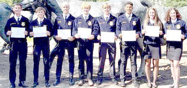 Nazareth FFA Chapter members earned nine Lone Star Degrees this past year.: Jett Ramaekers, Tanner Wethington, Jack Welps, Will Young, Bryson Brockman, Max Snead, Riley Ramaekers and Chloe Birkenfeld.