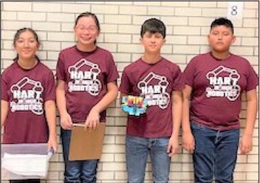 Hart Junior High Robotics team placed fifth at the GEAR Robotics tournament in Amarillo this last weekend. They led after two rounds but fell to fifth in the third round. Members of the team include Jasmin Flores, Lilianna Rivera, Adrian Goboy and Oliver Garcia. Coaching the team is Don Bell.