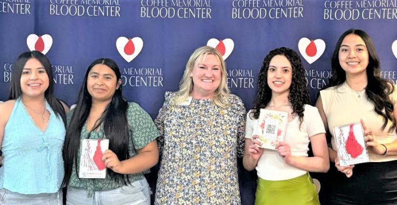 HOSA’s Social Media Ambassadors, Celeste Moya, Gabby Loeza, Leslie Saenz, and Tania Hernandez earned their Red &amp;amp; Red, White and Blue Honor Cords. Coffee Memorial Blood Center recognized them for their blood drive donations and their volunteer hours.
