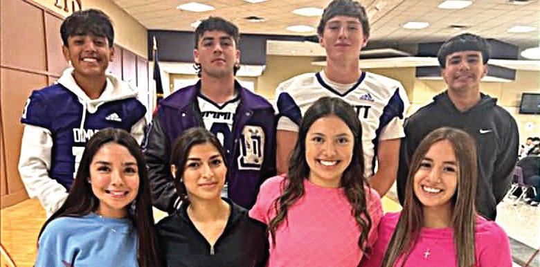 DHS Flame King &amp; Queen candidates: Seniors: Blake Howell &amp;amp; Emily Aguirre; Juniors: Jack Lunsford &amp;amp; Braylynn Chavira; Sophomores: Marco Silva &amp;amp; Meah Espinoza; and Freshmen: Larry Hernandez &amp;amp; Madalynn Medina. (Dimmitt Sports Media/ DISD photo