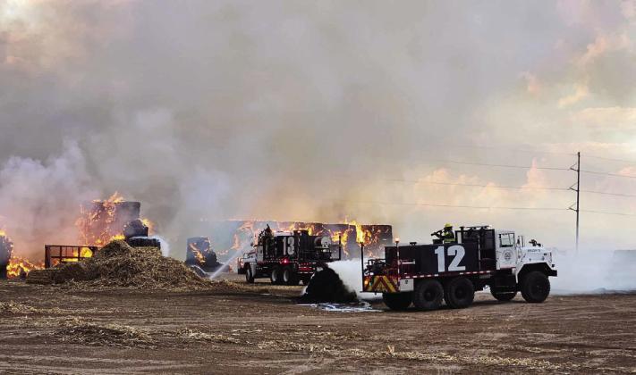 Deaf Smith County Fire Departments had a busy week responding to two fires. One was a hay fire near Hereford Aug. 20 and then another was caused by lightning Tuesday evening. Dawn, Hereford and Bootleg fire departments responded to the fires. (Courtesy photos)
