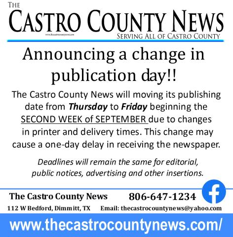 Castro Couny News Publication Day Change