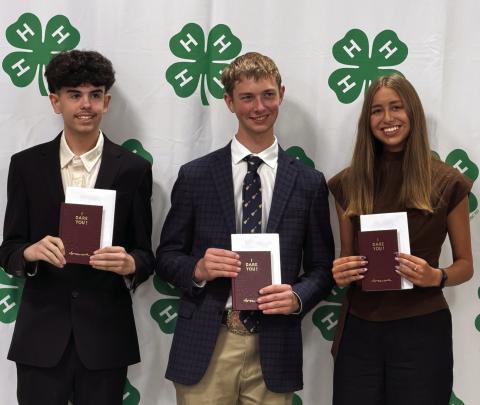At Sunday’s Deaf Smith County 4-H Banquet I Dare You Awards were presented to (above, from left) Max Hedrick, Sam Detten and Macy Betzen. Right, Max Hedrick and Andrew Mathews were awarded Gold Star Awards.
