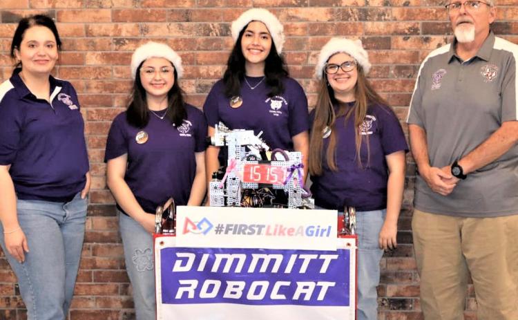 DHS Anatronic Kats #15151 (left to right) Coach Engelbrecht, Sarah Morales,Arianna Mendoza, Anistynn Birdwell, Coach Bell competed at the 2024 FiT-W&amp;P Amarillo League Meet #2 went 3-2 and is sitting in 7th place in District.