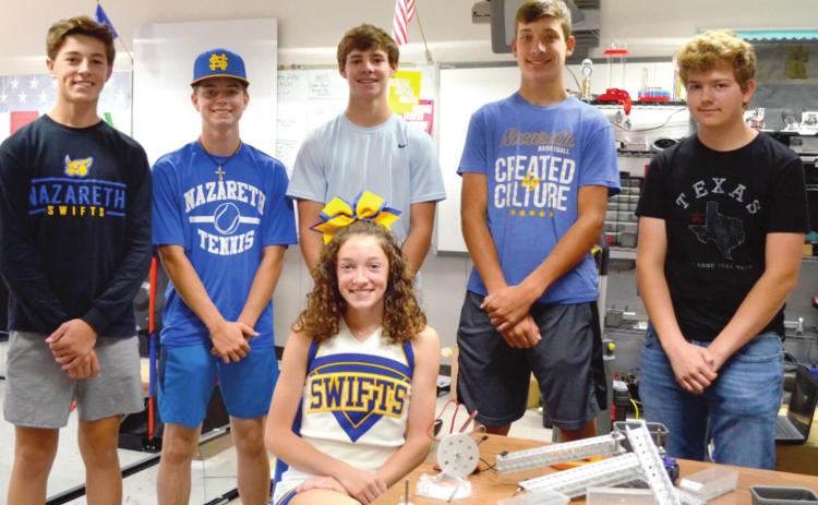 Nazareth Veteran Robotics Team: Tell Bagley, Chloe Birkenfeld, Tanner Birkenfeld (Captain), Brett Heitschmidt, Tagan Ramsey, and Luke Schulte (Captain)