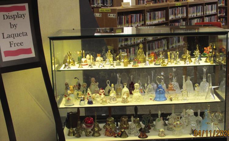 Bells of all shapes and sizes can be seen at Rhoads Memorial Library as the Display of the Month for April. Made of material ranging from ceramics to glass to metal, the bells are being exhibited by Laqueta Free, who was unavailable for photo.