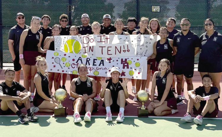 The Hereford High School Tennis Team won the Area Championship Friday in Monahans against San Elizario 10-0 to advance to the Regional Quarterfinals. The team took on district rival Canyon yesterday in Amarillo. (Courtesy photo)