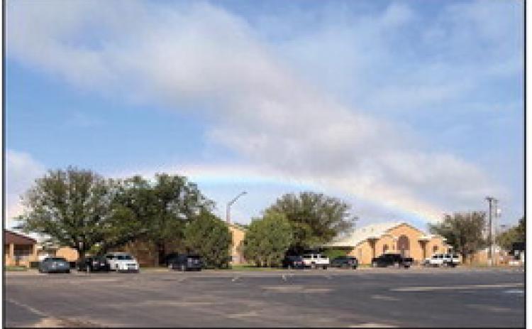 RAINBOW ON RANGER--This picture was taken on Ranger Street near the Hereford Senior Center Thursday morning. Lots of rainbows have been spotted along with much-needed moisture in Deaf Smith County. (BRAND photo/Nora Blackmon)