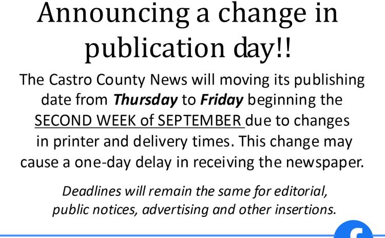 Castro Couny News Publication Day Change