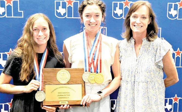 Above: Nazareth Journalism Team – UIL State Champions - Chloe Birkenfeld, Feature Writing, 1st place, Editorial, 1st place, Copy Editing, 2nd place; and Madison Brockman, Feature Writing, 2nd place. Birkenfeld also placed 5th in Number Sense. Right: Dimmitt High School’s Pablo Perez competed in the UIL Mathematics contest and placed 5th overall at state. Below: Nazareth Spelling Team- State UIL 3rd place Gracie White, Brooklyn Dyer, Olivia Raef and Gracie Raef.
