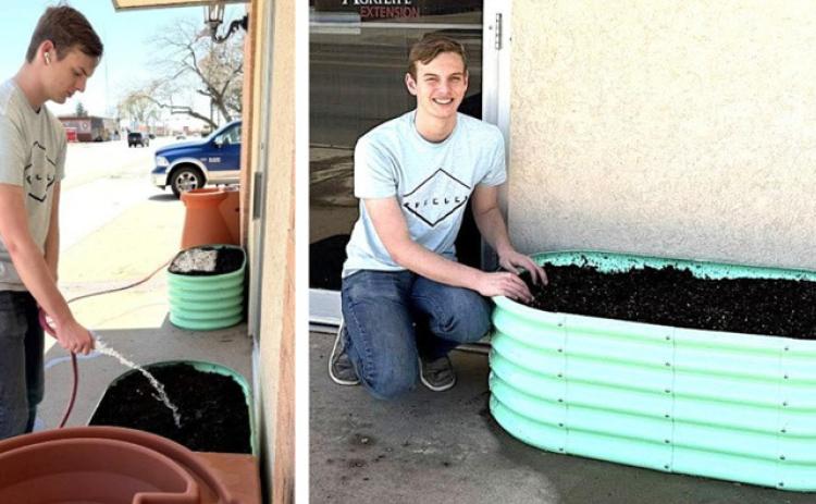 Castro County 4-H and Keep Texas Beautiful Youth Ambassador Spencer Acker gave the Castro County AgriLife Extension Office a facelift recently. For his capstone ambassador project, Acker installed two raised beds and two rain barrels for the extension programs and also did some weeding out along the fence line in the back.