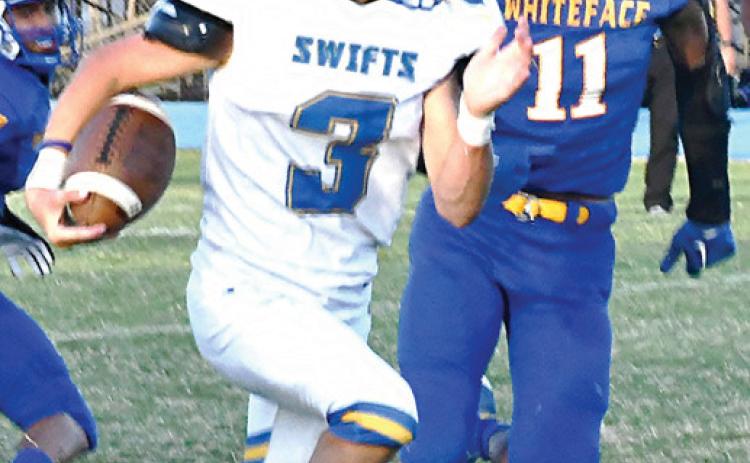 Nazareth Swifts freshman Zane Schulte avoids the Whiteface defense on a run on Friday night.