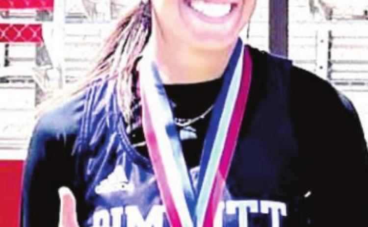 (Above) DHS senior Kaylee Lujan earned a ticket to the Regional track meet after placing third in the 200-meter dash. In addition to being a qualifier, Lujan also broke the DHS 200- meter school record at Area with a time of 26.25. The previous record was set in 1985 by S. Killingsworth with a time of 26.98. Lujan will be heading to the US Air Force upon graduation.