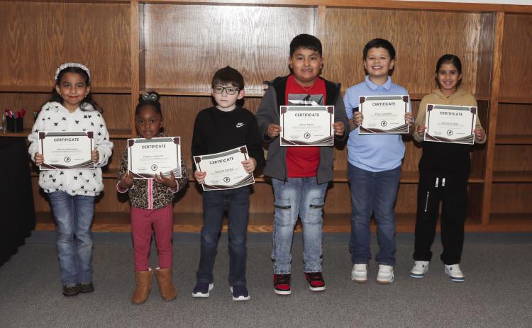 Tulia Elementary School Student Recognitions Monica Rosales, Destiny Session, Garrett Tandy, Jesus Perez, Elias Castellon, Zerina Ortega