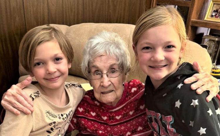 Displayers for January at Rhoads Memorial Library are Hart residents (left to right) Eleanor O’Connor, 9, Joy Barham (center) and Adalyn O’Connor,12. Who are exhibiting their crochet work.