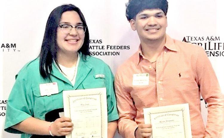 Hart students Mia Lopez and Hayden Hernandez earned their cattle handlers certification through the TCFA program after learning and passing the practicums on giving shots, implements in ears, moving cattle to chutes properly as well as passing a beef quality assurance exam and interview.