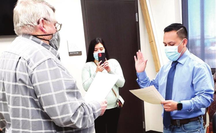 Sheriff’s Deputy Caylan Vasquez was sworn in on Jan. 28 as the newest law enforcement officer for Castro County.