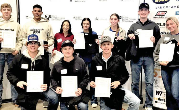 Nazareth FFA had nine members who completed their Texas Cattle Feeders Association advanced animal science course exams to receive their cattle handling certification.
