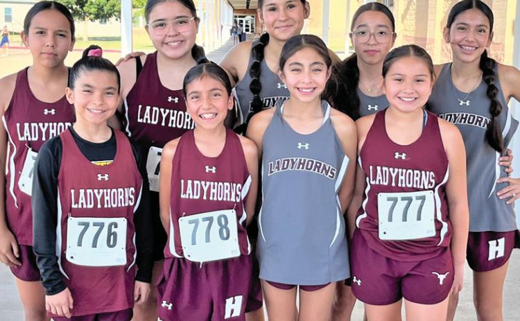 Hart JH Girls Cross Country: (front row, left to right) Selena Garcia, Ellie Longoria, Avilen Morales, Kyli Hernandez, (back row, left to right) Camila Perez, Savannah Corrales, Sadie Carrasco, Lexi Cisneros and Mia Longoria.