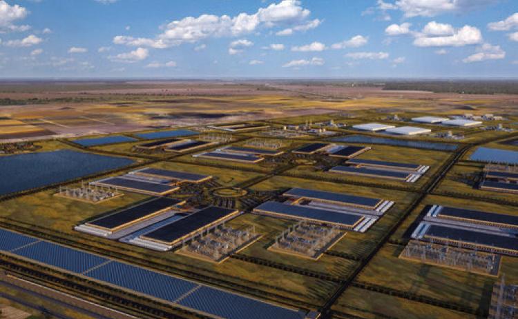 IMAGINED FERMI CAMPUS--This artist rendering shows how developers imagine the data center campus of the Fermi Project, also known as Project Matador, could evolve mostly in Carson County to the east of Amarillo. Tax abatements and a water deal have been proffered for the project, although emergency water needs in the event of a problem with proposed nuclear reactors could overwhelm the available water supply.
