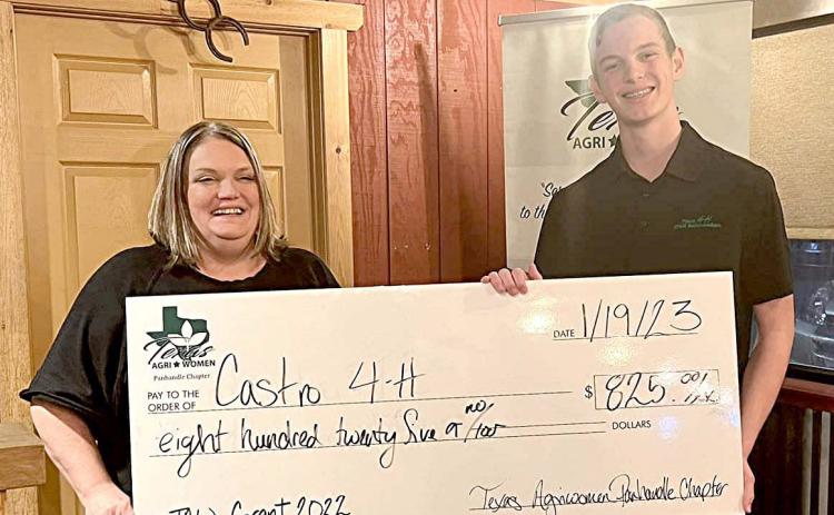 Texas AgriLife Extension agent Felice Acker and Texas 4-H STEM Ambassador Spencer Acker accepted a generous grant from the Texas AgriWomen Panhandle Chapter on behalf of the Castro County 4-H Club. The $825 grant will be used for the 4-H Youth rocketry program this spring and summer (watch for sign up) Felice Acker said the support of Texas AgriWomen and their donors to the program and to others across the Texas Panhandle is appreciated.