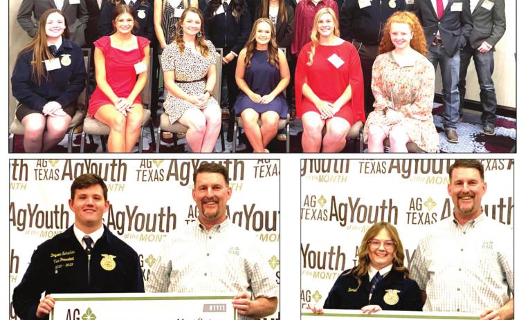 AgTexas had its Annual AgTexas AgYouth Scholarships awards program and banquet in Amarillo on Monday. Thirty-six youth from the Panhandle area were honored and 10 seniors received scholarships presented by AgTexas Farm Credit CEO Tim McDonald. Nazareth FFA Dayson Schacher (bottom left) and Dimmitt FFA Hannah Simpson (bottom right) were two of the lucky recipients of scholarships.