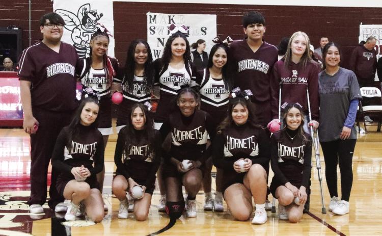 Tulia High School Cheerleaders were recognized at half time of the boys’ basketball game against Childress