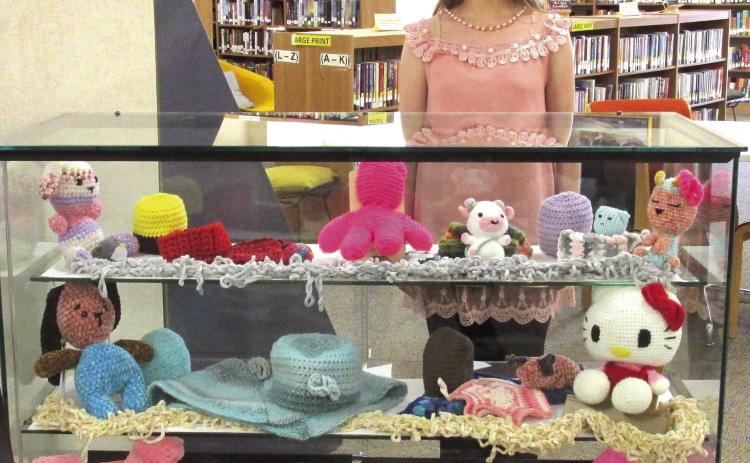Displayer for the month of May is Hailey Cosden, one of our favorite volunteers. She is exhibiting a wide array of items she has cre ated through knitting and crocheting.