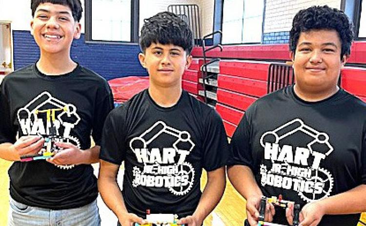 Hart Middle School Robotics Team 3 competed at the GEARS meet at Sam Houston Middle School and placed 10th out of 31 teams. Team members include Dael Longoria, Adrian Godoy and Hector Perez.