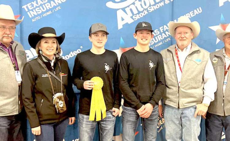 Nazareth FFA Tanner Wethington and Daniel Schacher competed in the Ag Marketing contest at the San Antonio Stock Show on Saturday with their waterfowl blind, placed fifth and made the auction.